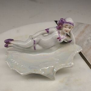Antique Porcelain Bathing Beauty Figure Trinket Dish